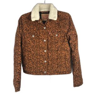 LEVI’S Leopard Print Corduroy Sherpa Collar Trucker Jacket Women’s XS